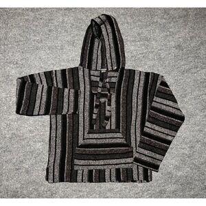 Earthbound Trading Co Sz L  42 Gray Poncho Baha Mexican Hoodie Pullover Molina